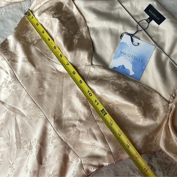 Revolve Majorelle Etta mini Cream Satin Dress with Bow in champagne